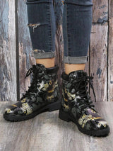 Front Lace-up Casual Short Boots Women-Black Bee-12