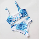 Gradient multicolor split female swimsuit-Bluewhite-10