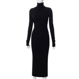 Half-high Neck Long-sleeved Slim Thread Temperament Long-4