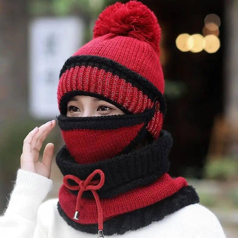 Hat Female Winter Wool Hat Outdoor Thick Warm Winter Hat-Gules-7