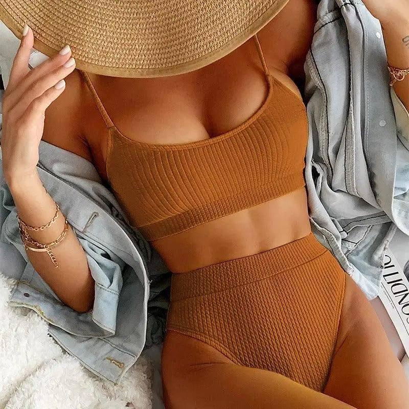 High Waist Bikini Swimwear Women Swimsuit 2022 Push Up-Brown-5