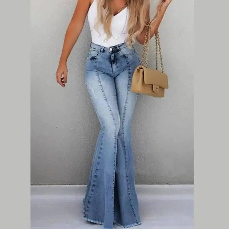 High waist flared jeans-Blue-1