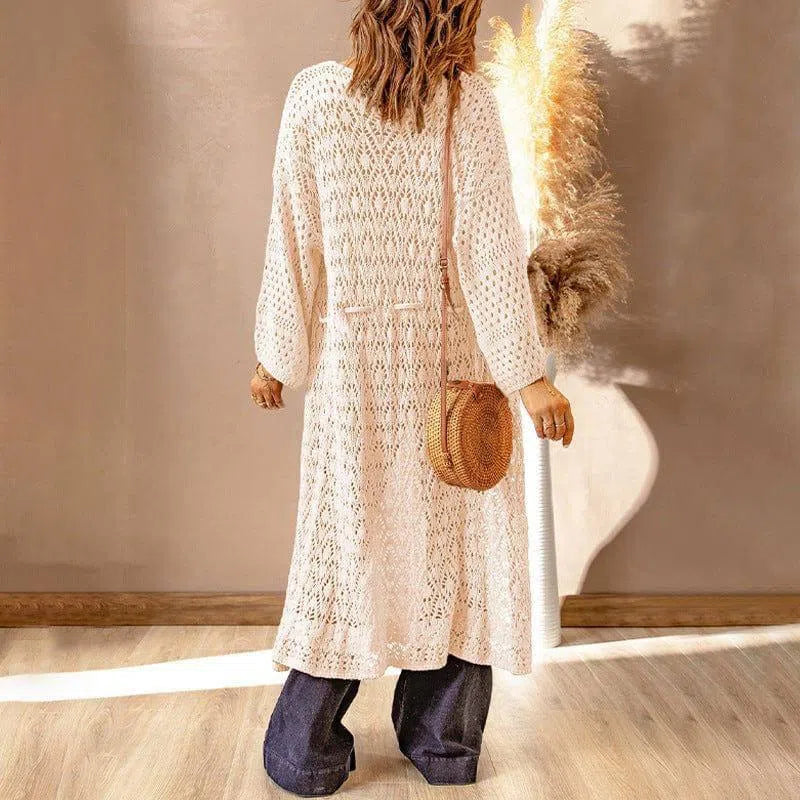 Hollow-out Solid Color Loose Loose Knitted Cardigan Coat-2