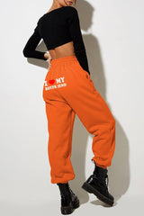 Comfy Love Statement Joggers for Her-Orange Back Picture-4