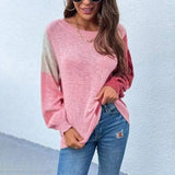 LOVEMI - Lovemi - Irregular Color Matching Off-shoulder Sweater