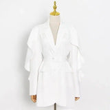 Irregular Ruffled Solid Color Jacket With Receiving Waist-White-2