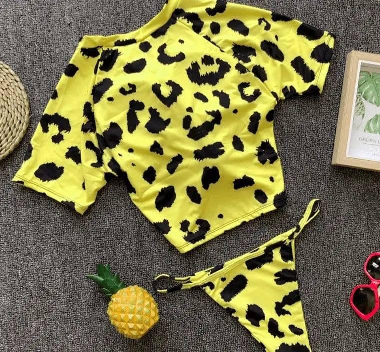 Knotted split swimsuit-Yellowleopardprint-6