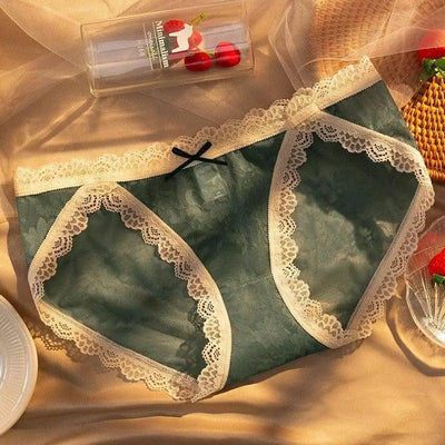 Lace Panties Ladies Cotton Antibacterial Panties-Green-3