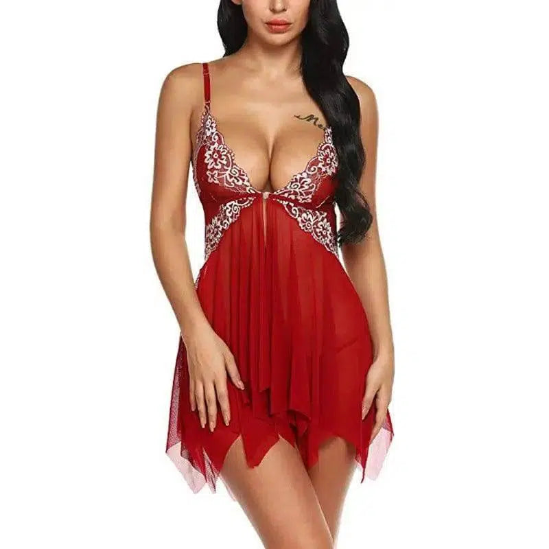 Lace Sexy Lingerie Ladies Temptation Lace Transparent-Red-3