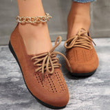 Lace-up Flats Women Fashion Breathable Lazy Mesh Shoes-Brown-1