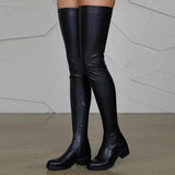 Ladies Long Elastic PU Women Boots-Black-5