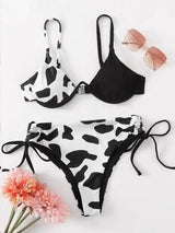 Ladies One Piece Underwire Cow Print Swimsuit-2