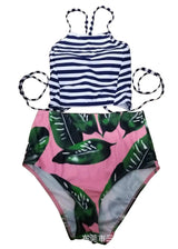 ladies split wave stripe swimsuit two piece size wear sexy-S-1