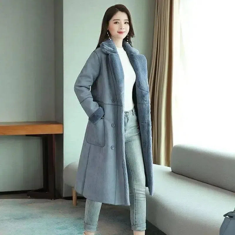 Lamb wool coat women-Blue-6