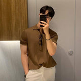 Lapel Polo Shirt Men's Fashion Brand Casual Summer Texture Solid Color Korean Style Knitwear Short Sleeve T-shirt-6