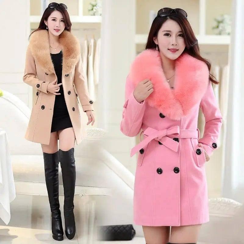 Large fur collar woolen coat-1