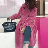 Large Grain Sheep Sheared Leather Jacket Women-Pink-1