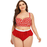 Large Plus Size Swimwear Female Push Up Bikini With Wave-Red-1