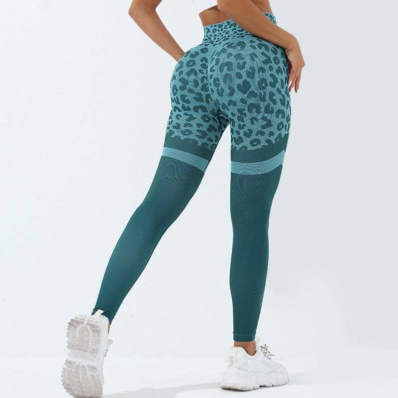 Leopard Print Fitness Pants For Women High Waist Butt-Blue-2