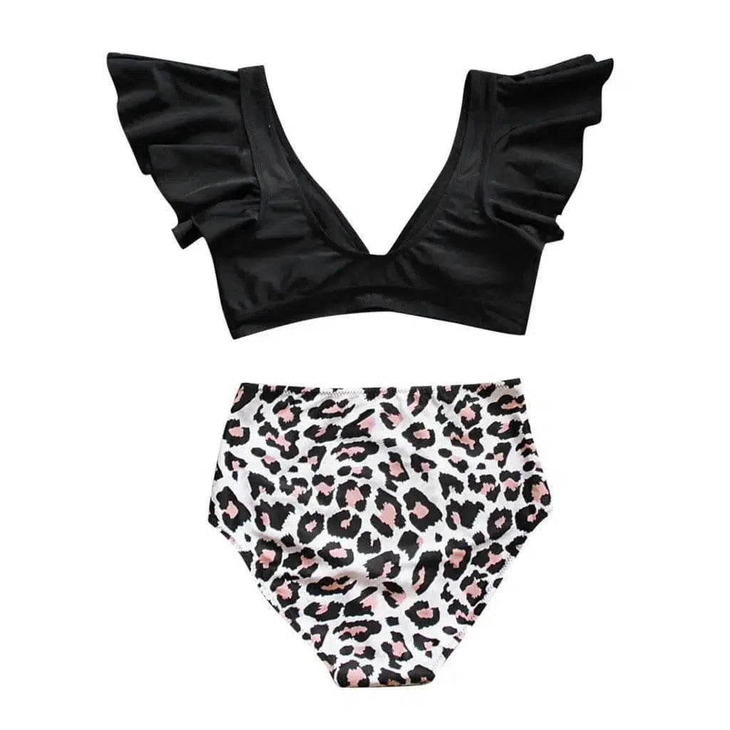 Leopard print swimsuit split high waist two piece set-1