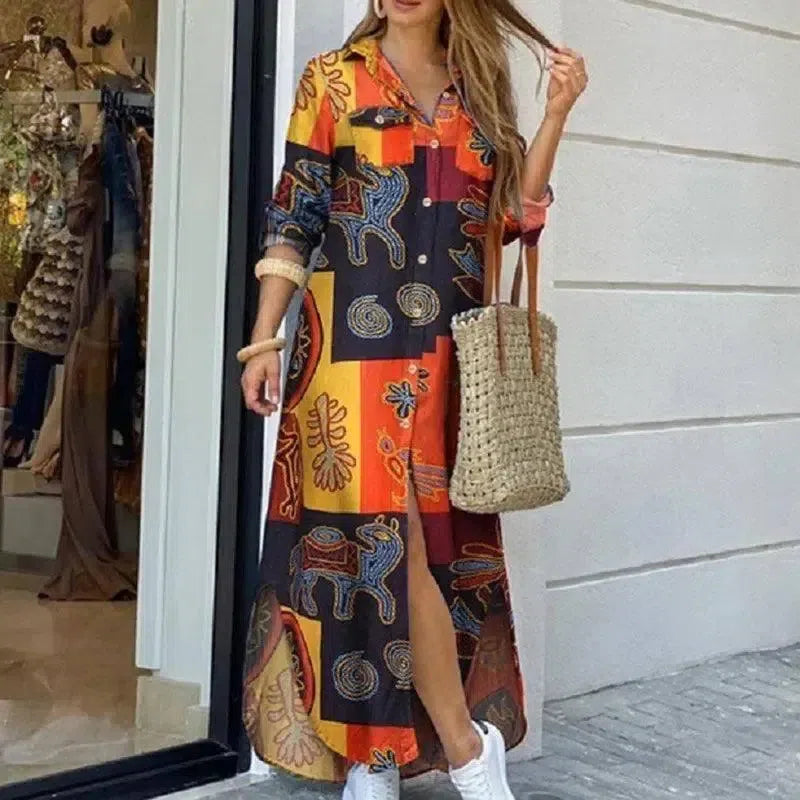 Long Sleeve Boho Maxi Dress - Casual Spring/Autumn Fashion-STYLE8-2