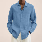 Long Sleeve Lapel Shirt Men's Loose Button Cardigan Sshirt-Light Blue-10