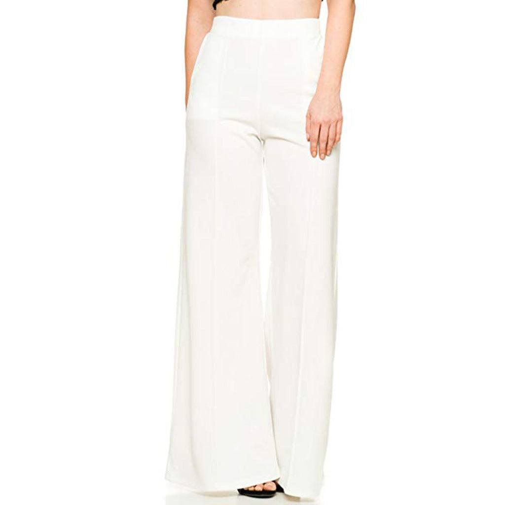 Loose Casual Trousers Women's Flared Pants-White-2