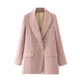 Women's Double-Breasted Tailored Blazer-Pink-1