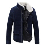 Mens Coat with Fur Collar - Stylish Puffer Jacket-Navy Blue-1