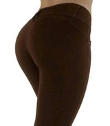 Autumn new slim slimming hips tights placket button-Dark coffee-5