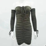 Bandage Dress Women Off Shoulder Long Sleeve Slim-Green-22