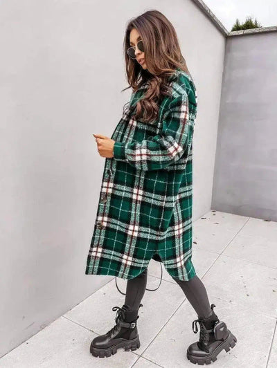 LOVEMI - Lovemi - Button lapel casual warm plaid long woolen coat