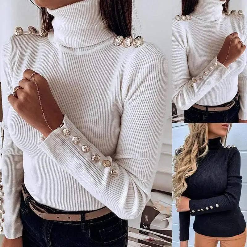 LOVEMI - Lovemi - Button Solid Color Turtleneck Bottoming Shirt Top