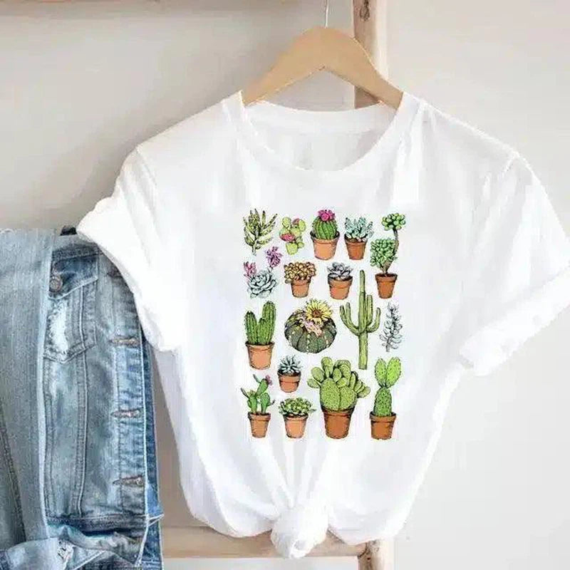 Floral Potted Plants Printed T-Shirt for Casual Wear-10style-2