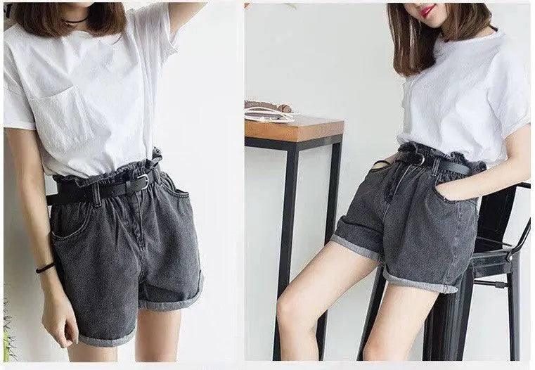 Calyx elastic waist denim shorts female summer high waist-13