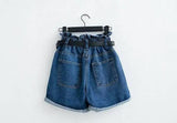 Calyx elastic waist denim shorts female summer high waist-NavyBlue-43