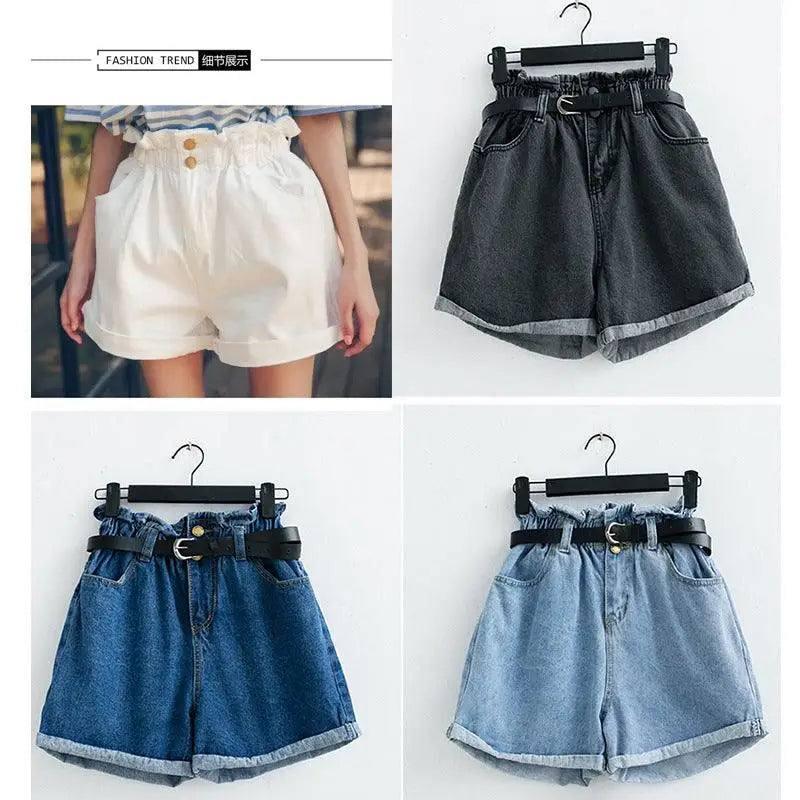 Calyx elastic waist denim shorts female summer high waist-7