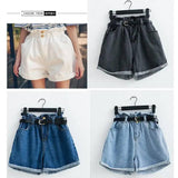 Calyx elastic waist denim shorts female summer high waist-7