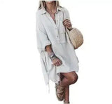 Women's Casual Button-Down Shirt Dress-White-1