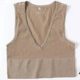 Women's Knit Sleeveless V-Neck Sweater Vest-Khaki-3