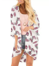 Floral Kimono Cardigan for Women-Red leaves-8