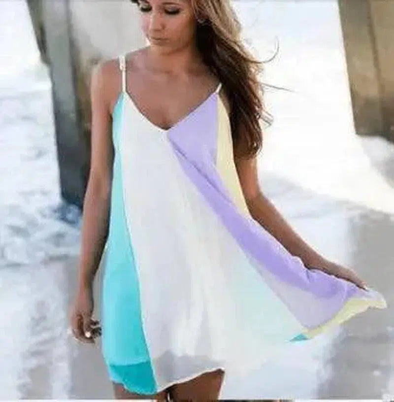 Chiffon rainbow halter dress beach skirt-6