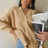 Women's Knit Cardigan Sweater with Buttons-Khaki-3