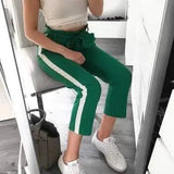 Color matching casual pocket bow pants-Green-3