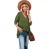 Women's V-Neck Knit Sweater Top-Olive green-7