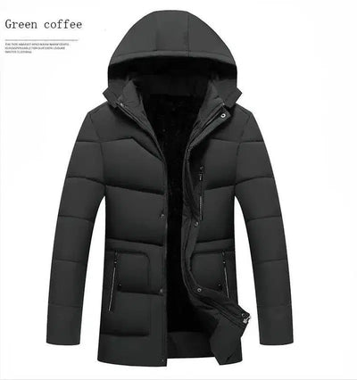 Cotton coat warm thick cotton coat men's cotton hooded-Green coffee-2