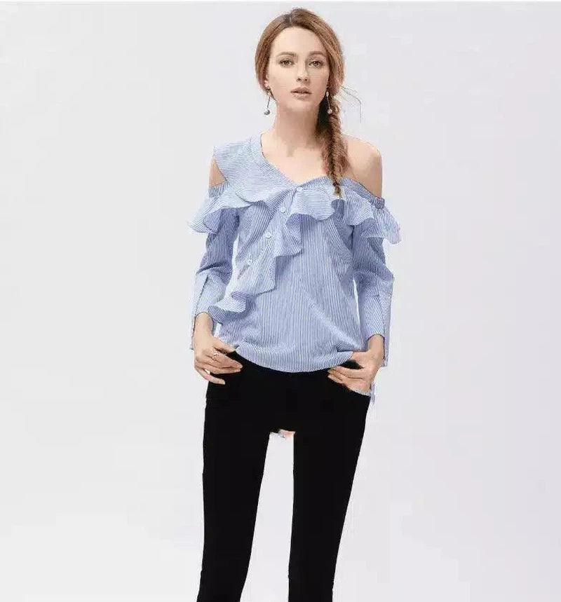 Women's Ruffled Cold-Shoulder Blouse-S-1