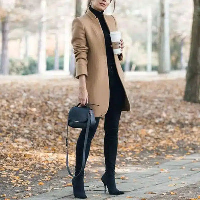 Chic Burgundy Coats for Women - Longline Style-Khaki-12