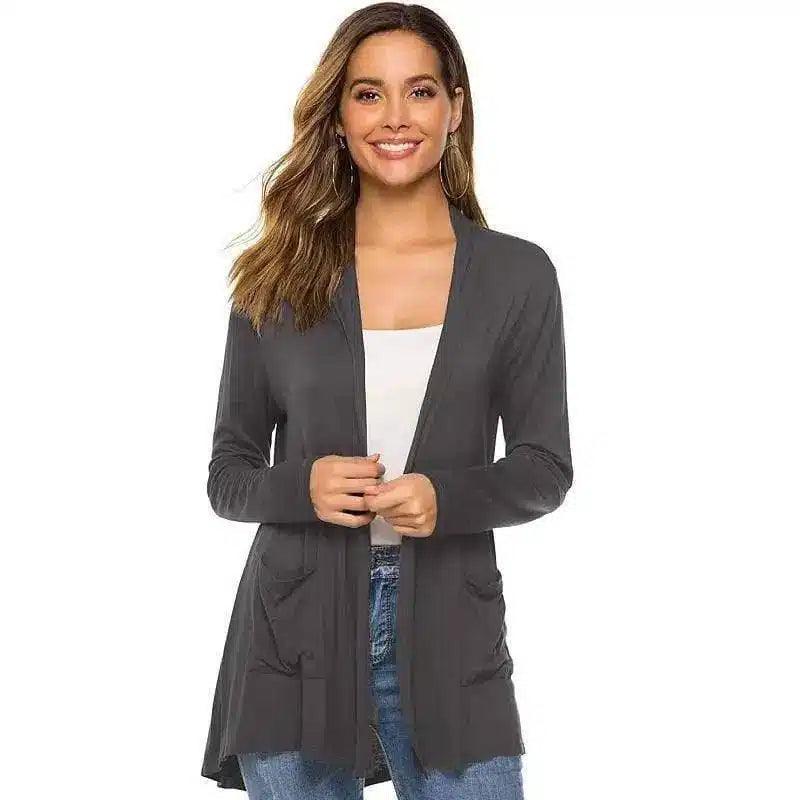 Women's Casual Open Front Cardigan-Grey-5