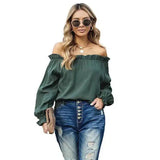 Off-Shoulder Women's Casual Blouse-Green-2